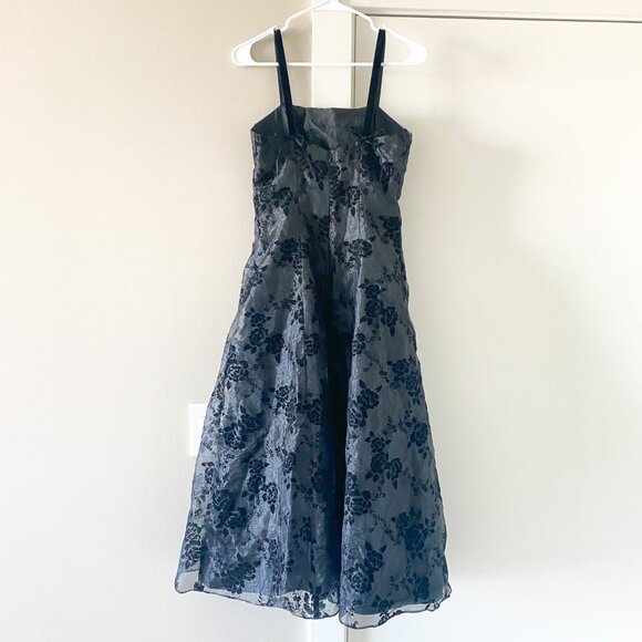 Vintage Jessica McClintock Floral Velvet Burnout Midi Tulle Dress Size 3 Witch - Picture 2 of 9
